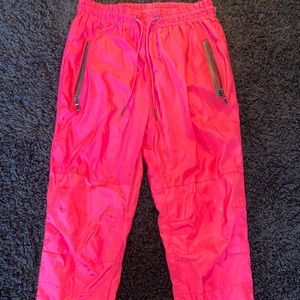 Pink joggers and pink striped shirt